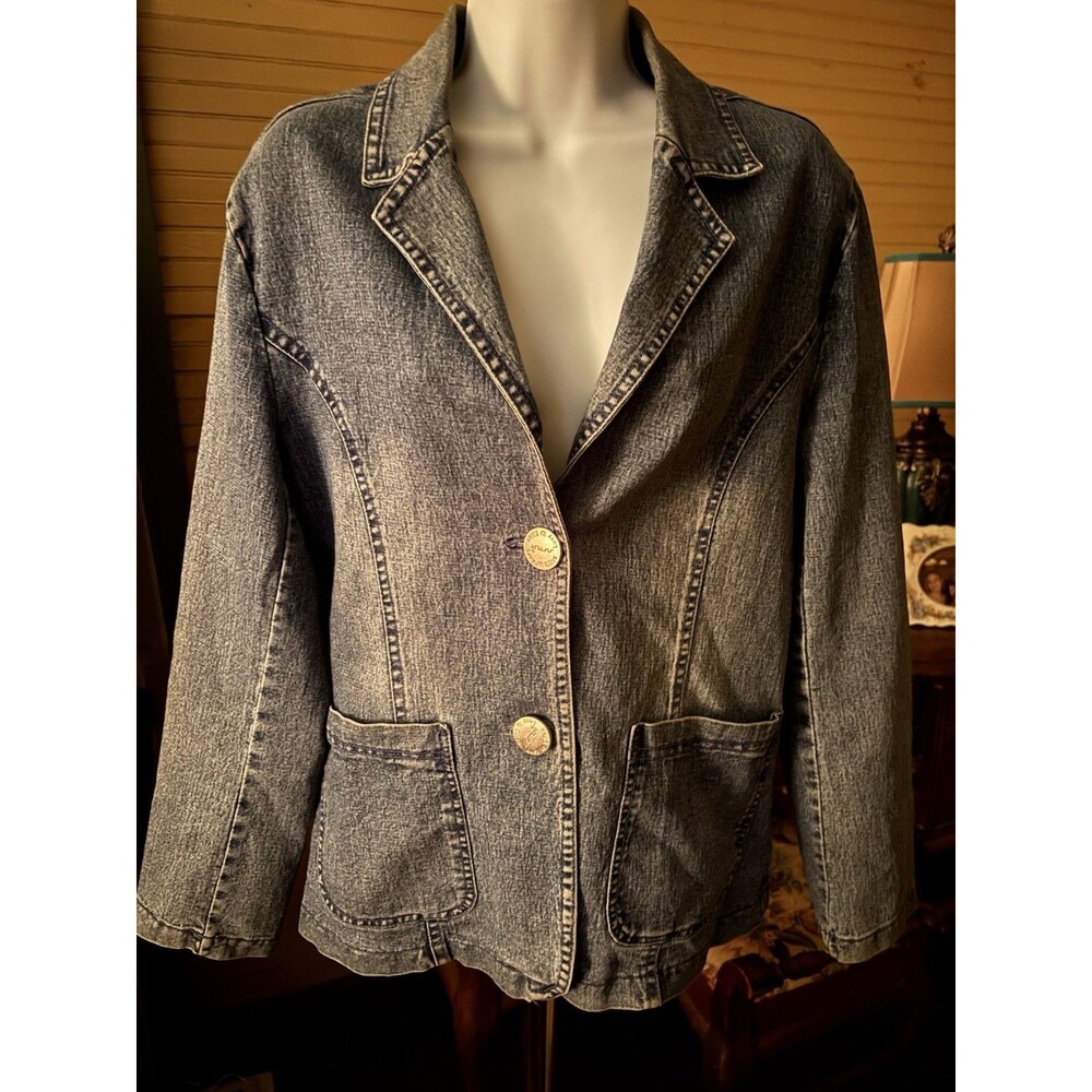 Carol’s Demins Soft 100% Cotton Blazer Jean Jacket  1XL 40” Bust 26” Length Blue